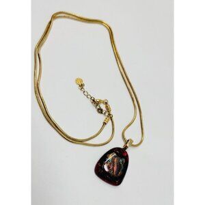 Fifth Avenue Collection Dichroic glass Pendant gold tone necklace